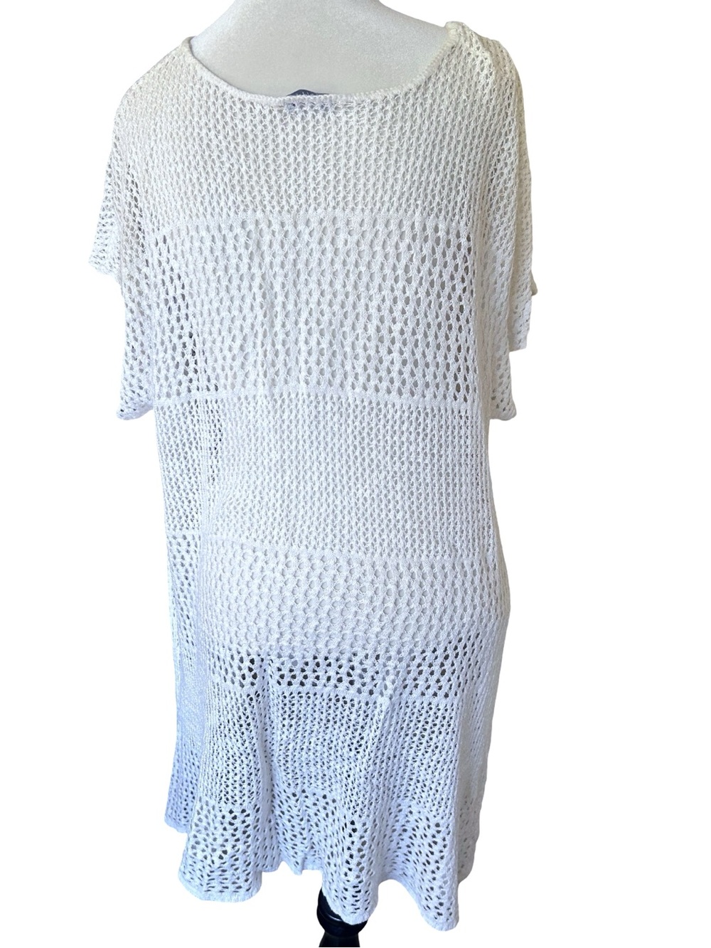 VENUS Ivory Crochet Open Knit V-Neck Swim Cover-Up Tunic OS - Picture 3 of 5